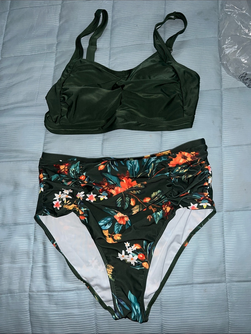 NWOT Green Floral Two-Piece High-Waist Bikini